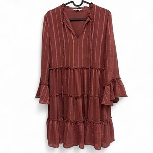 Pígalle Ruffled V-Neck Bell Sleeve Tiered Dress Short Length Size 36/Small